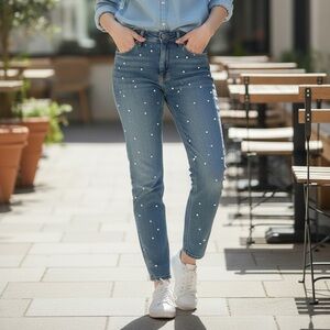 Dynamite Light Wash Pearl-Studded Straight Leg Jeans